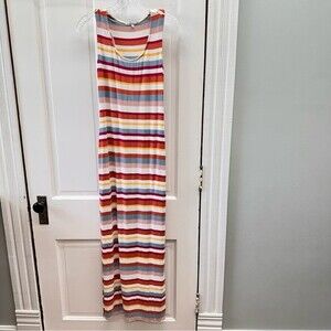 Red Haute Striped Maxi Dress Womens XS Multicolor Knit Sleeveless Racerback